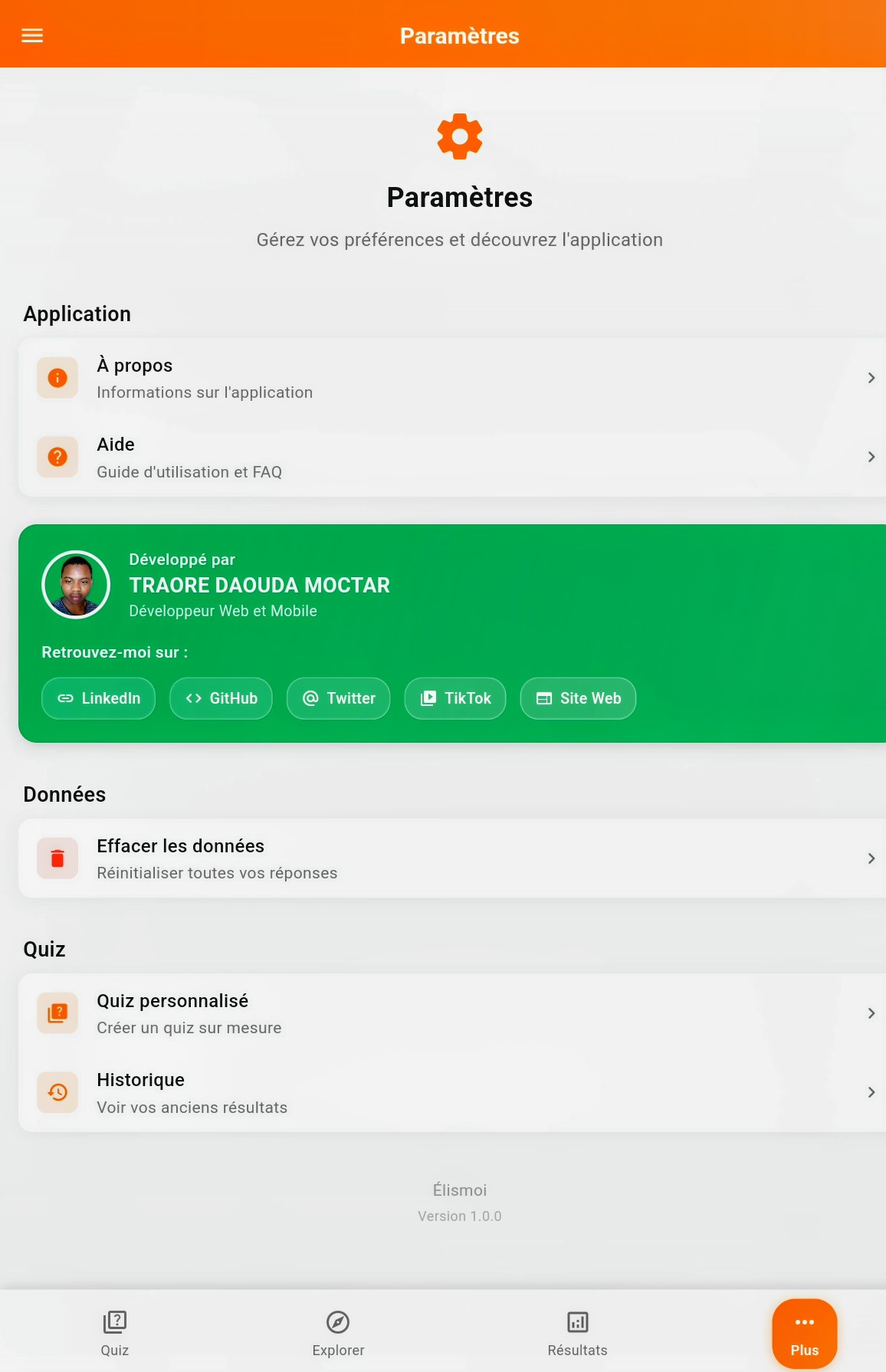 Écran d'accueil Élismoi