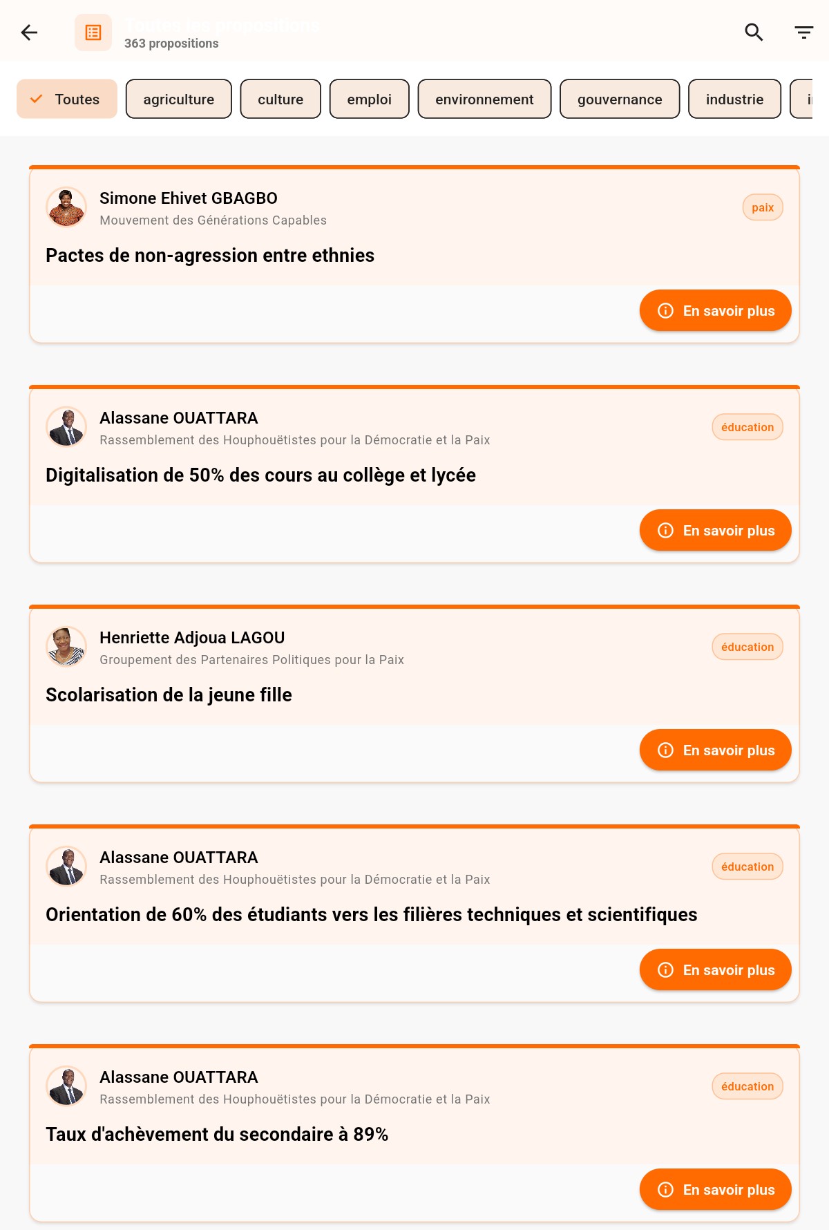 Swipe sur proposition